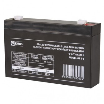 Bezúdržbový olověný akumulátor 6 V/7 Ah, faston 4,7 mm