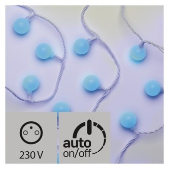 LED světelný cherry řetěz – kuličky 2,5cm, 4m, modrá, čas.