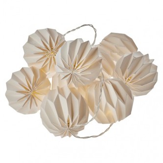 LED girlanda – 10× žluté pap. koule, 2× AA, teplá bílá, čas.