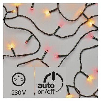 LED vánoční řetěz pulzující, 12m, jantarová/červená, časovač