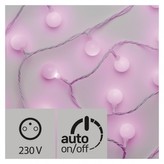 LED světelný cherry řetěz – kuličky 2,5cm, 4m, růžová, čas.