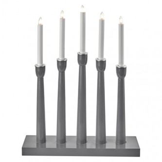 Svícen na 5× žárovičku E10 dřevěný šedý, 36×48,5cm, vnitřní