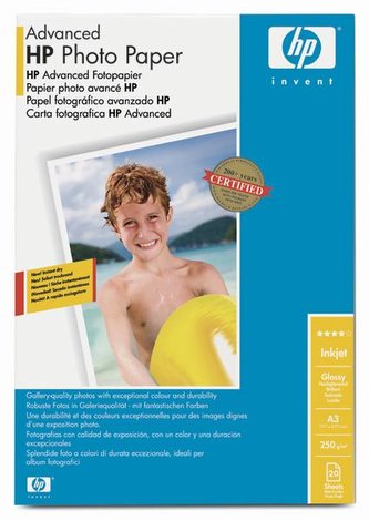 HP Advanced Glossy Photo Paper-20 sht/A3/297 x 420 mm,  10.5 mil,  250 g/m2, Q8697A