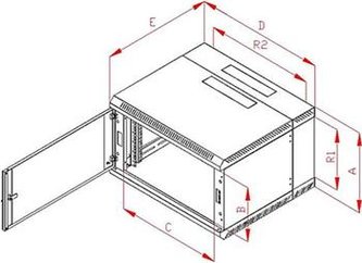Rack Triton 19\" dvojdílný 12U/500mm prosklené dveře, šedý