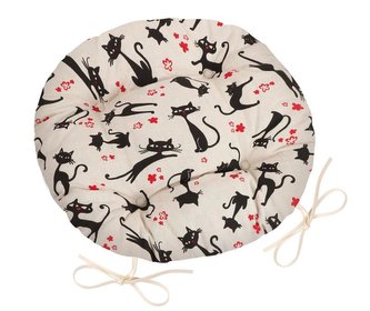 Sedák IVO kulatý prošívaný - černá kočka - průměr 40 cm