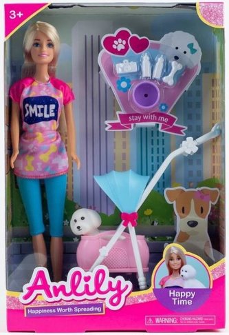 Lalka Anlily 30 cm z pieskiem i wózkiem