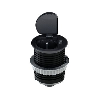 Solight USB vestavná zásuvka s víčkem, 1 zásuvka, plast, délka 1,5m, 3x 1mm2, USB 2100mA, matná černá