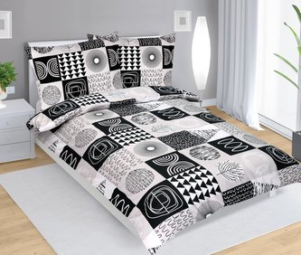 Povlečení bavlněné - patchwork šedočerný - 140x200, 70x90