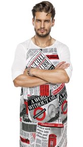 Kuchyňská zástěra EMA - noviny červené - zástěra 67x84 cm