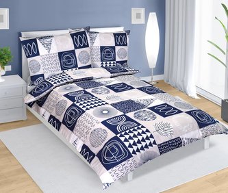 Povlečení bavlněné - patchwork tm.modrý - 140x220, 70x90