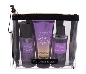 Victoria´s Secret Love Spell vyživující tělový spray 75 ml + tělové mléko 75 ml + sprchový gel 89 ml + kosmetická taštička
