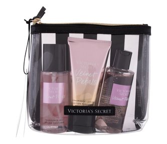 Victoria´s Secret Velvet Petals vyživující tělový spray 75 ml + tělové mléko 75 ml + sprchový gel 89 ml + kosmetická taštička