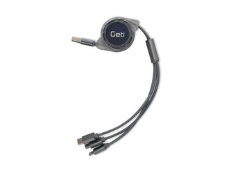 Kabel Geti GCU 04 USB 3v1 stříbrný samonavíjecí
