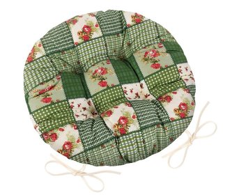 Sedák Adéla prošívaný kulatý - patchwork zelený - průměr 40 cm