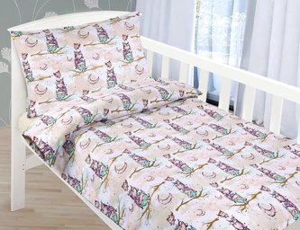Povlečení bavlněné Junior - sovička na větvi - dětský motiv - 140x200, 70x90 cm