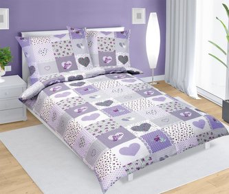 Povlečení krepové - fialové srdce - 140x220,70x90 cm