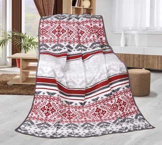 Přikrývka Karmela PLUS  jednolůžko - červenošedé retro - 150x200 cm