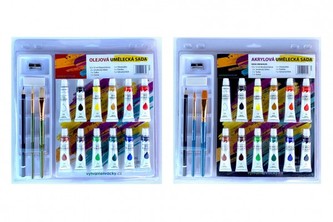 Barvy akrylové 12 ks se štětci 2 ks s blokem a s doplňky