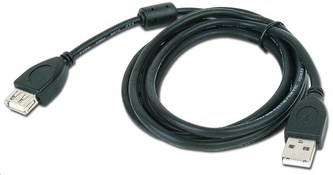 GEMBIRD Kabel USB 2.0 A-A prodlužovací 3m Premium (černý, ferit, zlacené kontakty)