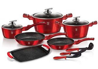 Sada nádobí Berlingerhaus s mramorovým povrchem 12+2 ks Metallic Line Burgundy Edition BH-1695