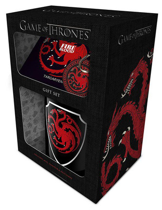 Dárkový set Game of Thrones|Hra o trůny: Targaryen hrnek-přívěsek-tácek (objem hrnku 315 ml|tácek 10 x 10 cm)