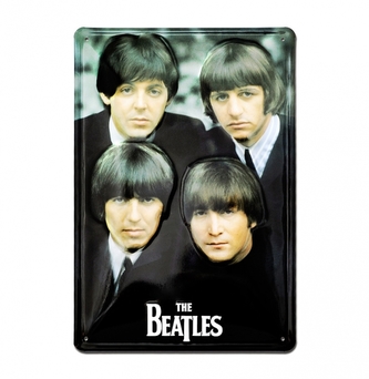 Plechová tvarovaná 3D dekorativní cedule na zeď The Beatles: Faces - John & Paul & George & Ringo (20 x 30 cm)
