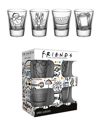 Sklenice štamprle Friends|Přátelé: Doodle Set 4 kusy (objem 60 ml, výška 6 cm)