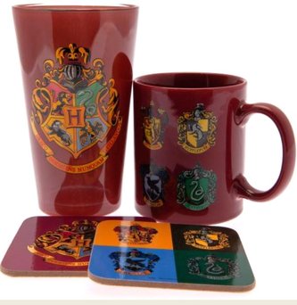 Dárkový set Harry Potter: Bradavice (objem sklenice 500 ml,hrnek 300 ml,2 tácky 10 x 10 cm)