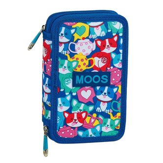 Dvoudílné školní pouzdro Moos: Corgi vzor 12018 28 položek (12,5 x 19,5 x 4 cm) modrý polyester