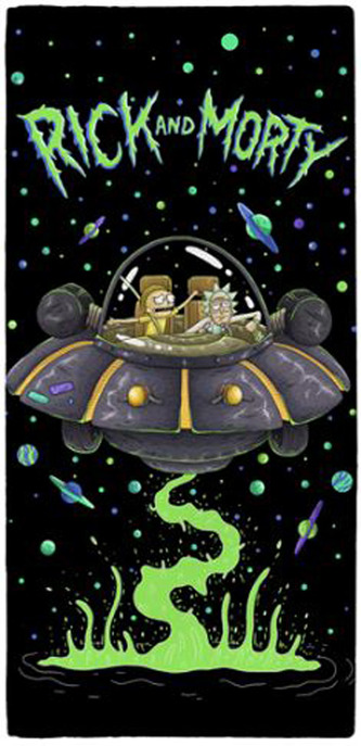 Osuška Rick and Morty: UFO Spaceship Towel (70 cm x 140 cm) černá bavlna