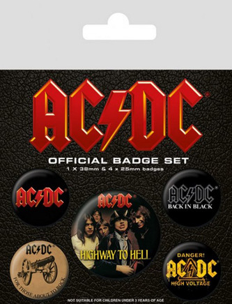 Placky AC/DC: Albums set 5 kusů (průměr 2,5 cm|3,8 cm)