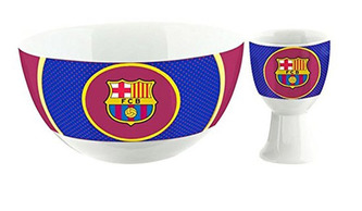 Miska a pohárek na vajíčko FC Barcelona: Bullseye (miska 14 x 7 cm|průměr 13 cm, stojánek - výška 8 cm) keramika