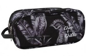 Piórnik saszetka dwukomorowy czarny ptaki