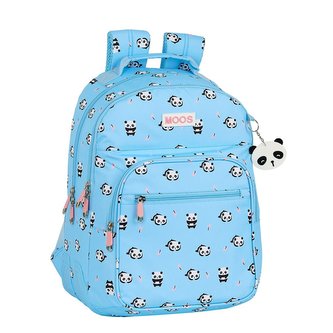 Školní batoh Moos: Panda vzor 12071 (objem 20 litrů|32 x 42 x 15 cm) modrý polyester