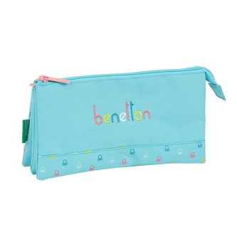 Trojitý penál na tužky Benetton: Candy vzor 12075 (22 x 12 x 3 cm) modrý polyester