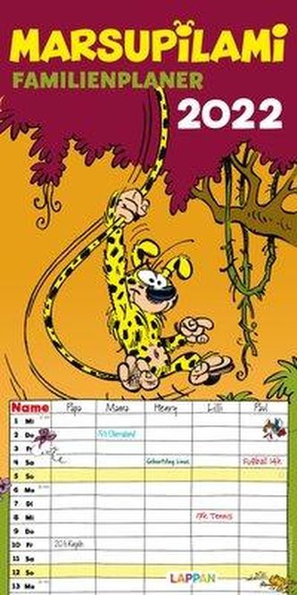 Marsupilami Familienplaner 2022: Monatskalender mit fünf Spalten pro Seite