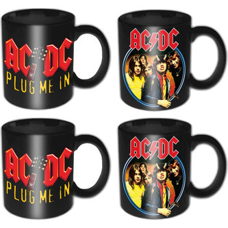 Set 4 kusů - keramický mini hrnek AC/DC: Mixed Designs (objem 113 ml) černý