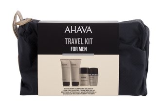 AHAVA Men krém po holení Soothing After Shave Moisturizer 50 ml + čisticí pleťový gel Exfoliating Cleansing Gel 100 ml + krém na holení Foam-Free Shaving Cream 100 ml + deodorant Magnesium Rich Deodorant 50 ml + kosmetická taštička