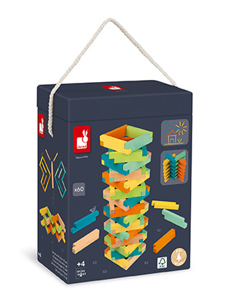 Janod Dřevěná stavebnice s předlohami 60 ks dílků