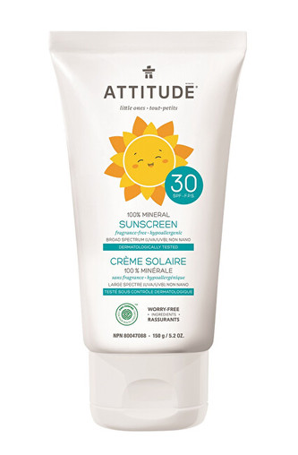 ATTITUDE Dětský 100 % minerální opalovací krém ATTITUDE SPF 30 - bez vůně 150 g