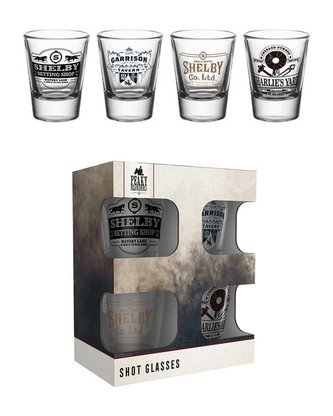 Sklenice štamprle Peaky Blinders|Gangy z Birminghamu: Logos Set 4 kusy (objem 60 ml, výška 6 cm)