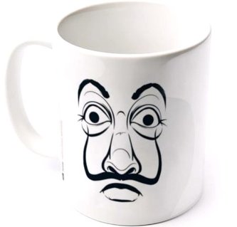 Keramický hrnek La Casa De Papel: Maska & Jména (objem 300 ml) bílý