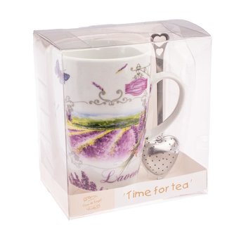 Hrnek s motivem levandule a čajovým sítkem 400 ml
