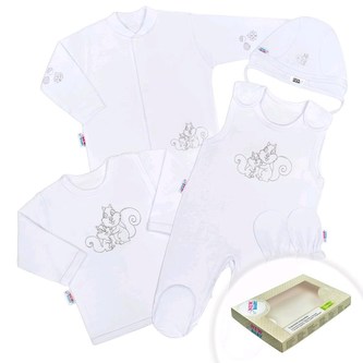 5-dílná soupravička New Baby Veverky v krabičce bílá - velikost 56 (0-3m)