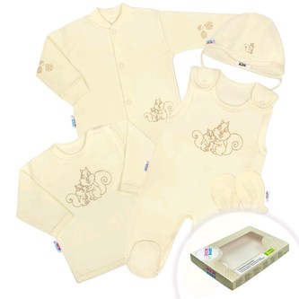 5-dílná soupravička New Baby Veverky v krabičce béžová - velikost 56 (0-3m)