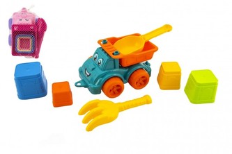 Sada na písek 6ks plast auto na volný chod s doplňky 2 barvy v síťce 16x13x21cm 12m+ Sada na písek 6ks plast auto na volný chod s doplňky 2 barvy v síťce 16x13x21cm 12m+