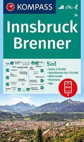 KOMPASS Wanderkarte Innsbruck, Brenner 1:50 000