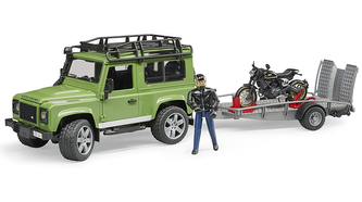 Bruder Land Rover s motocyklem Ducati Scrambler a řidičem