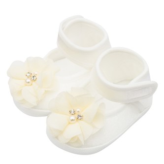 Kojenecké capáčky New Baby saténové smetanové 6-12 m flower - velikost 6-12 m