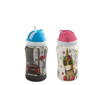 Láhev dětská na vodu 0,3l se slámkou,klučičí/holčičí motiv